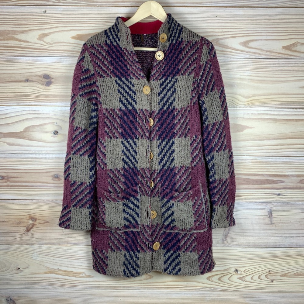 Free People Polly Magoo‎ Plaid Long Cardigan Sweater Twee Wool Boho Academia